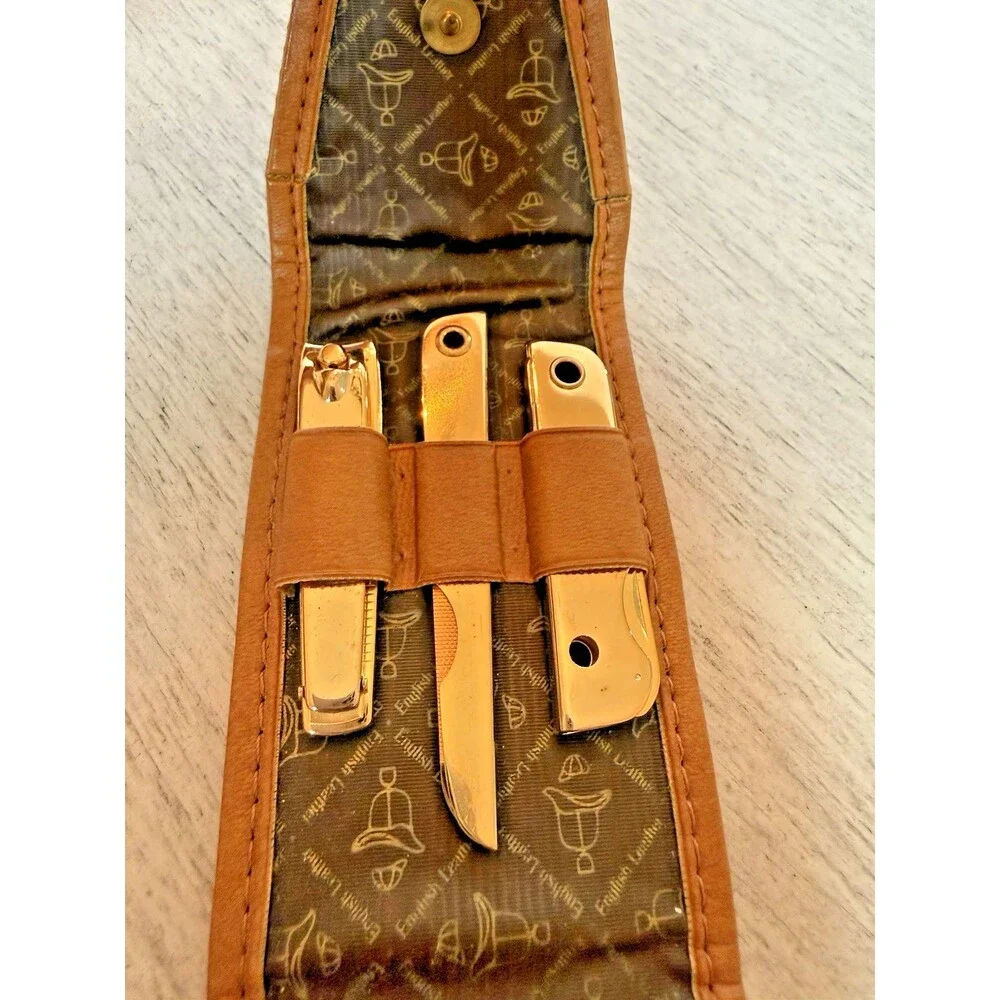 Vintage English Leather Grooming Kit Gold Tone Manicure Travel Case Set Unisex